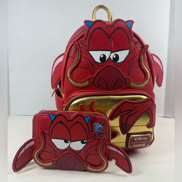 Loungefly Disney Mulan Glitter Mushu Figural Mini Backpack & Wallet - Picture 3 of 15
